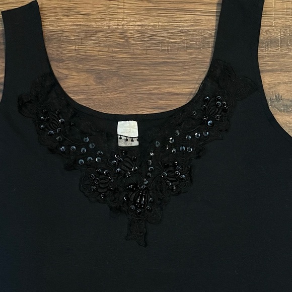 Vintage Y2K Black Sleeveless Top Beaded Accents Whimsigoth Fairy Retro Medium - Picture 2 of 7